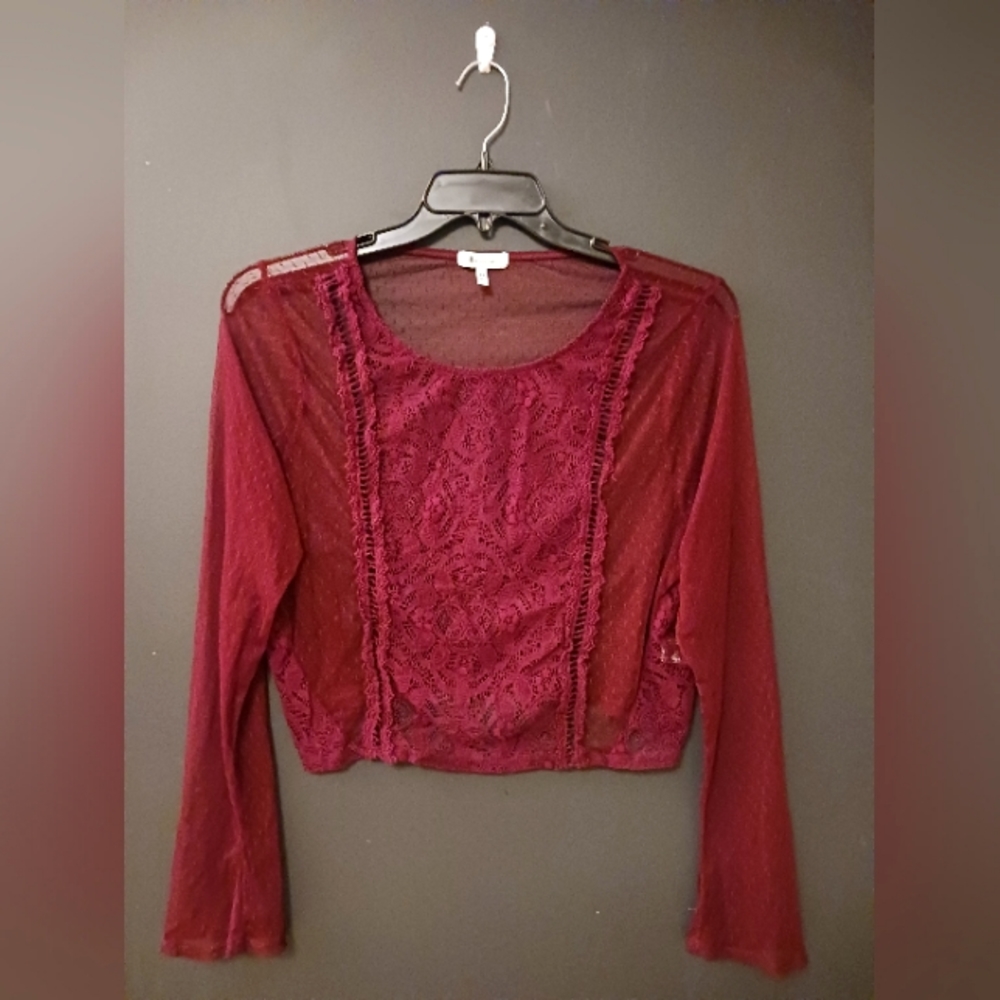SELF ESTEEM 1X WOMENS BURGUNDY LONG SLEEVE TOP